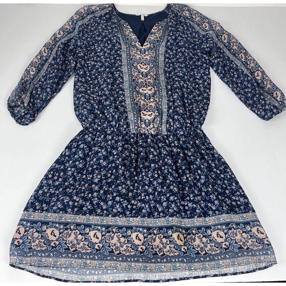Joie Porcelain & Blue Ariella Silk Chiffon Blouson Vneck Dress Sz‎ S $388
